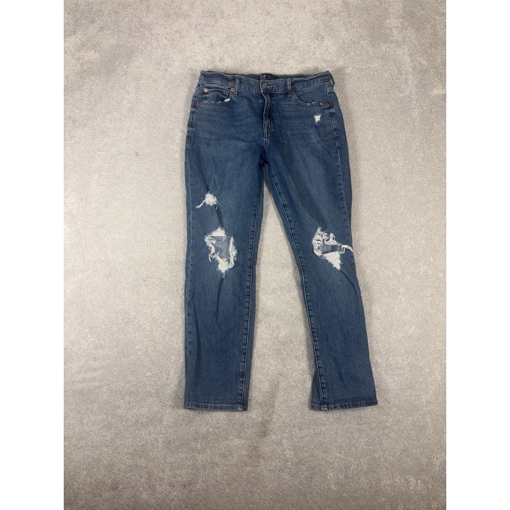 GAP Jeans Women's Blue 6/28 Distressed Regular Girlfriend Mid Rise Wash Denim